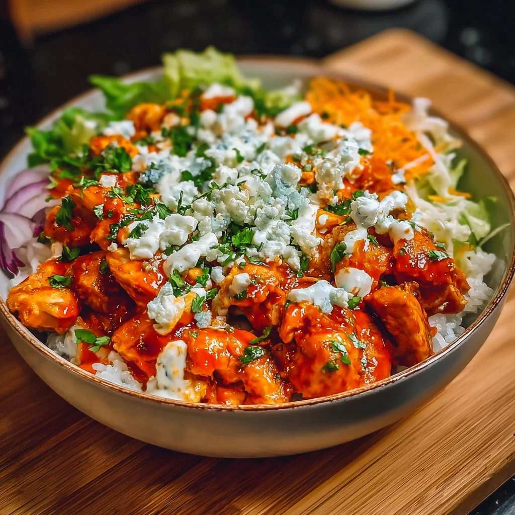 Buffalo Chicken Bowls 2 Delicious Buffalo Chicken Bowl with fresh ingredients and spicy sauce