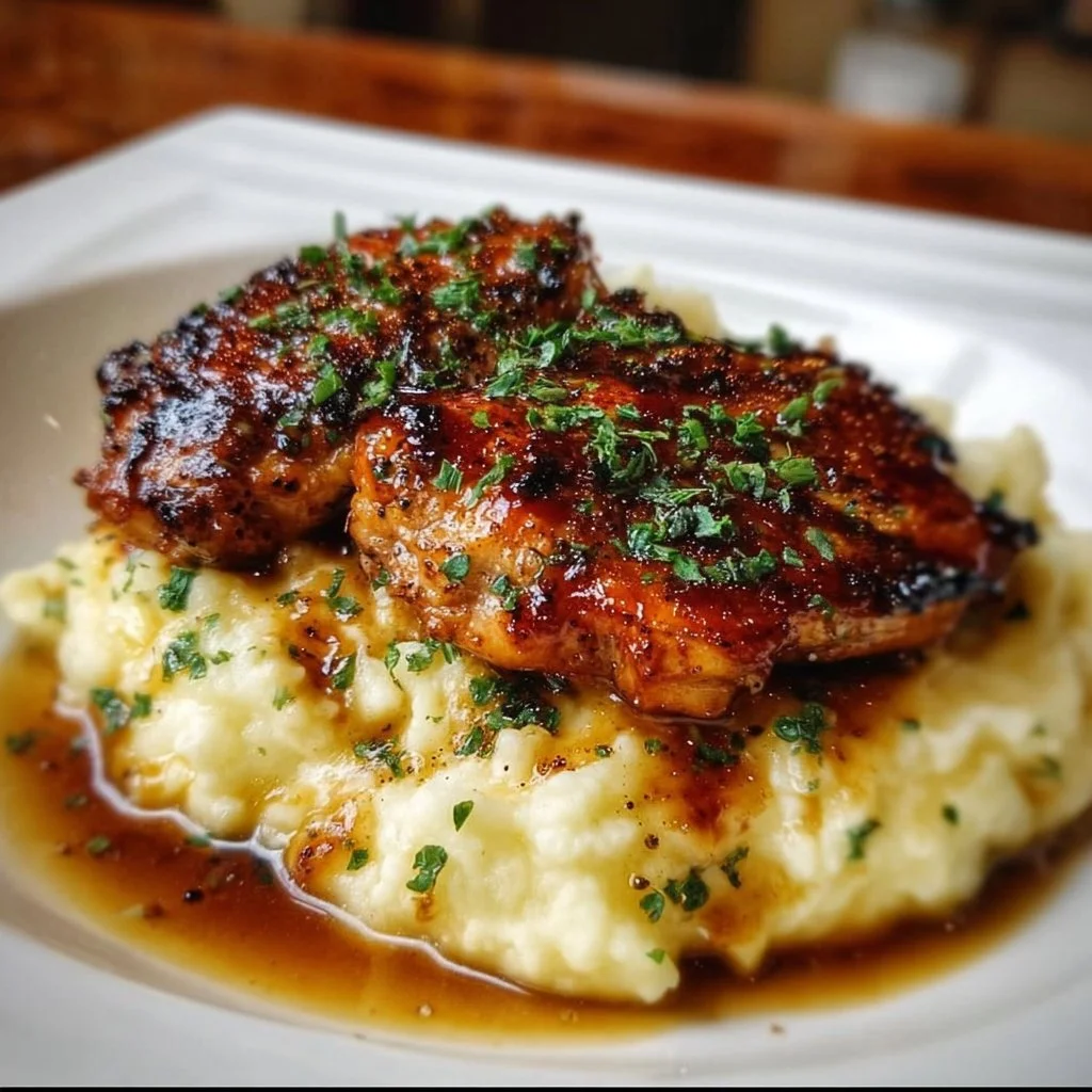 Chipotle Honey Chicken Thighs with Smoked Gouda Mashed Potatoes 3 Delicious Chipotle Honey Chicken Thighs served with Smoked Gouda Mashed Potatoes