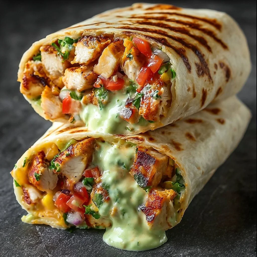 A delicious Chipotle Ranch Grilled Chicken Burrito filled with fresh ingredients.