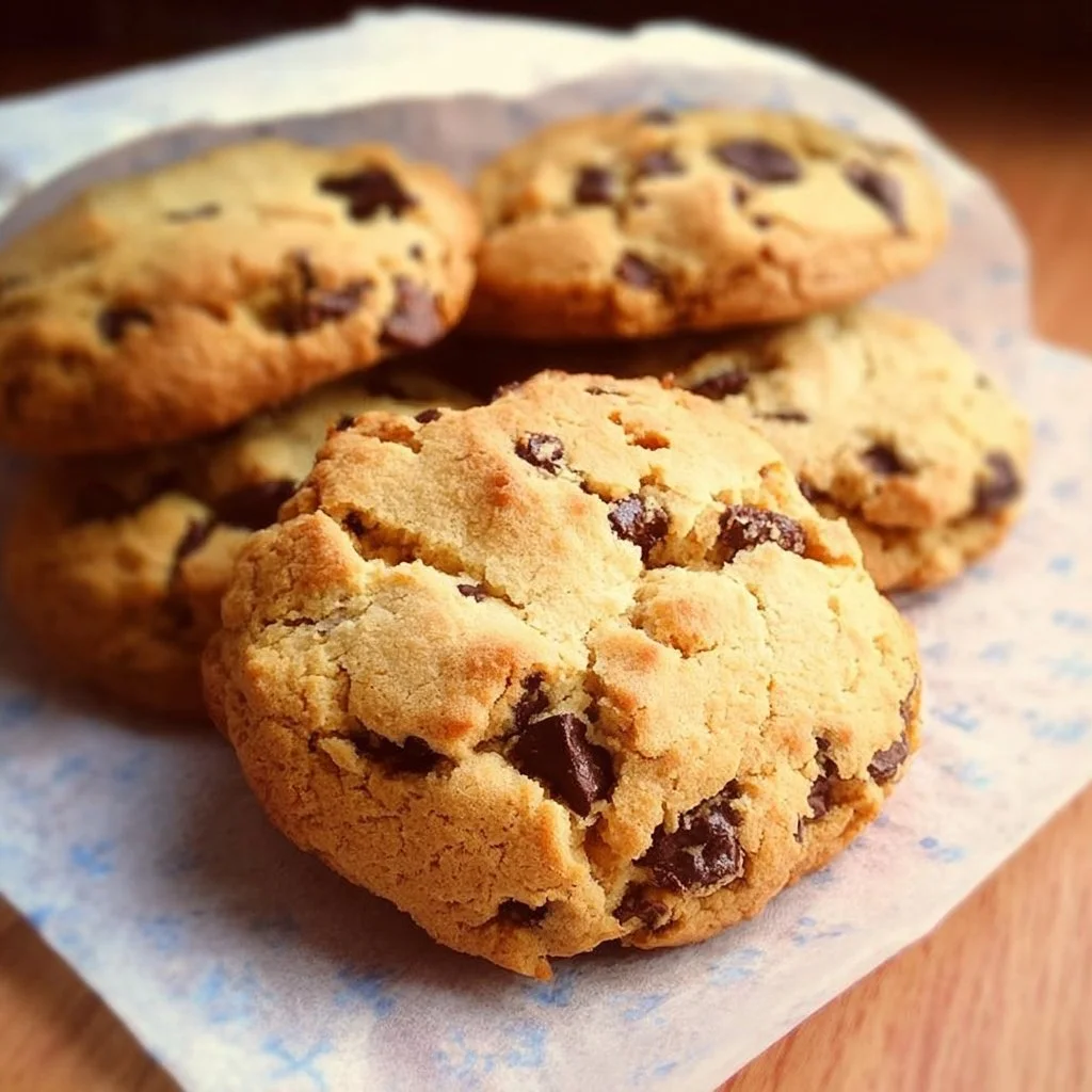 Freshly baked chunky chocolate chip cookies on a cooling rack