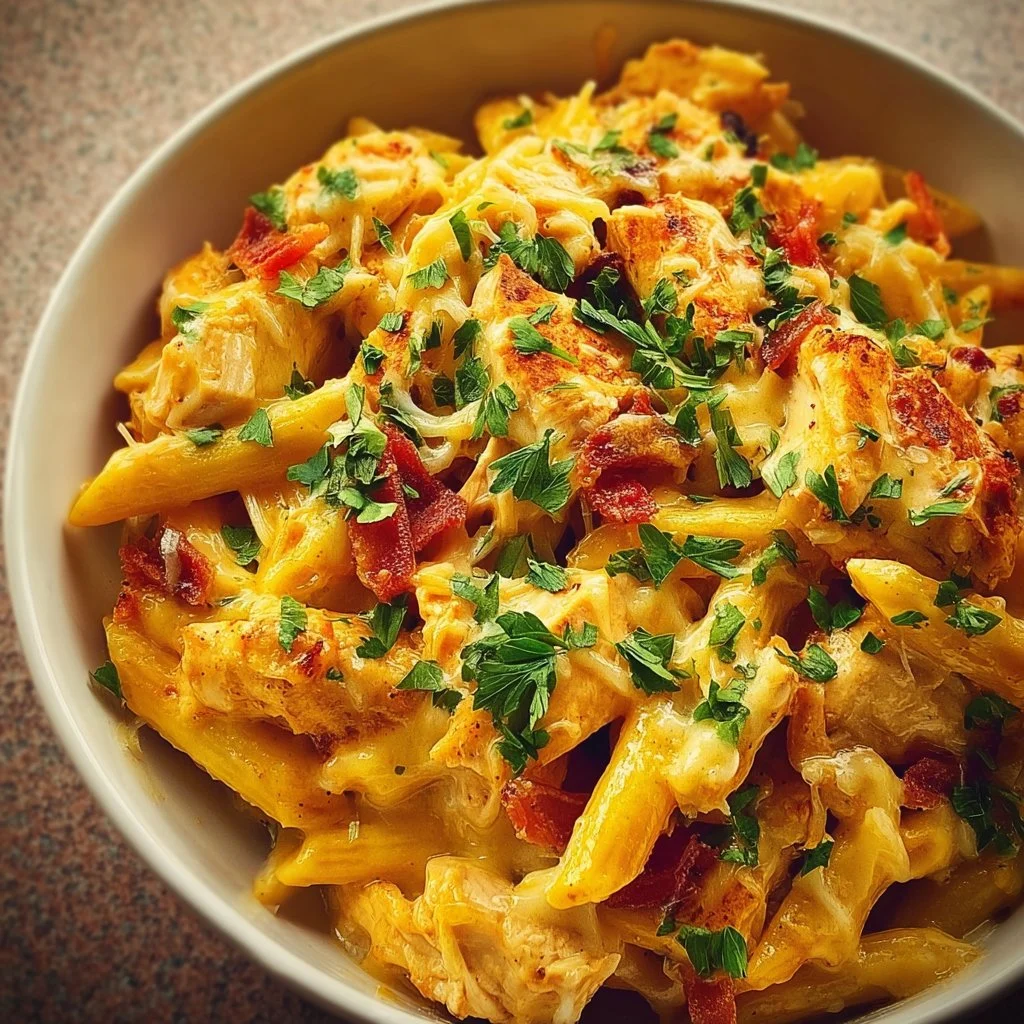 Creamy Crack Chicken Pasta served in a bowl with herbs and spices.