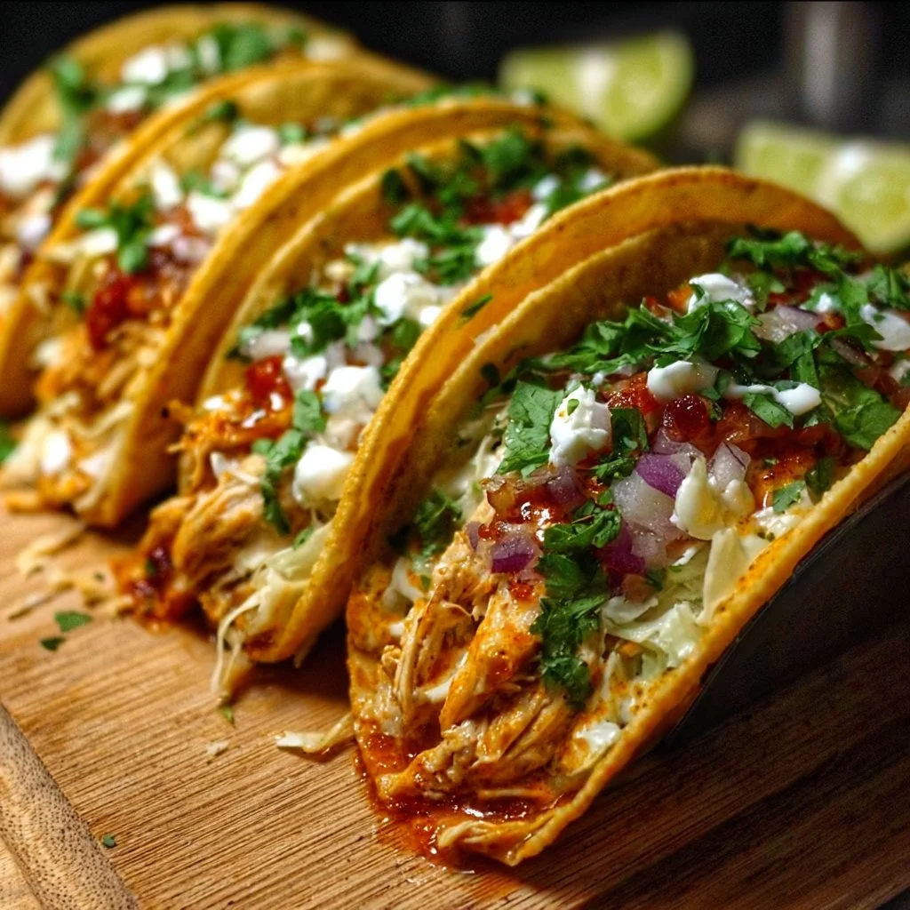 Delicious Crack Chicken Tacos served on a plate with fresh toppings