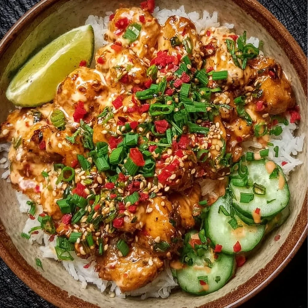 Creamy Spicy Chicken over Jasmine Rice 2 Creamy spicy chicken dish served over jasmine rice
