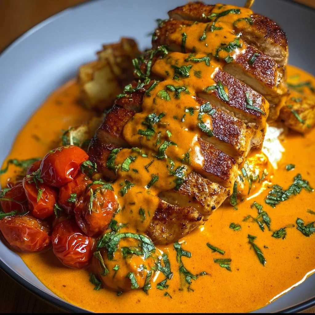 Creamy Tomato Chicken Breast dish with herbs and spices
