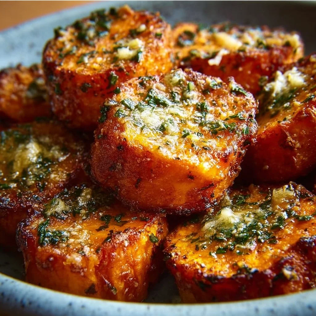 Crispy Baked Sweet Potato Bites Parmesan Herb Butter
