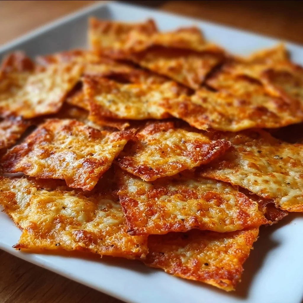 Bowl of crispy pizza chips, a delicious snacking choice inspired by pizza flavors.