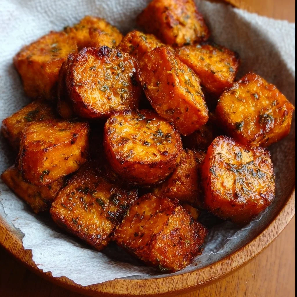 Crispy sweet potato bites served on a plate, golden and appetizing.