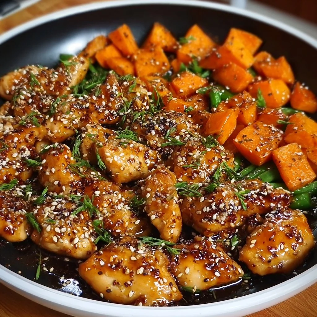 Discover the Best Honey Garlic Chicken and Sweet Potato Recipe for a Quick and Delicious Dinner 2 Delicious honey garlic chicken served with sweet potatoes for a perfect dinner.