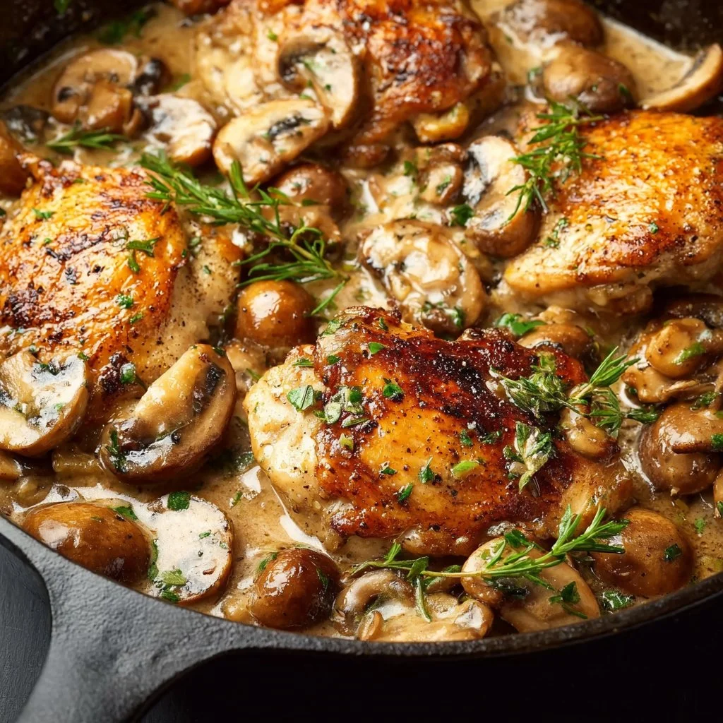 Easy Chicken Dinner with Garlic and Mushrooms