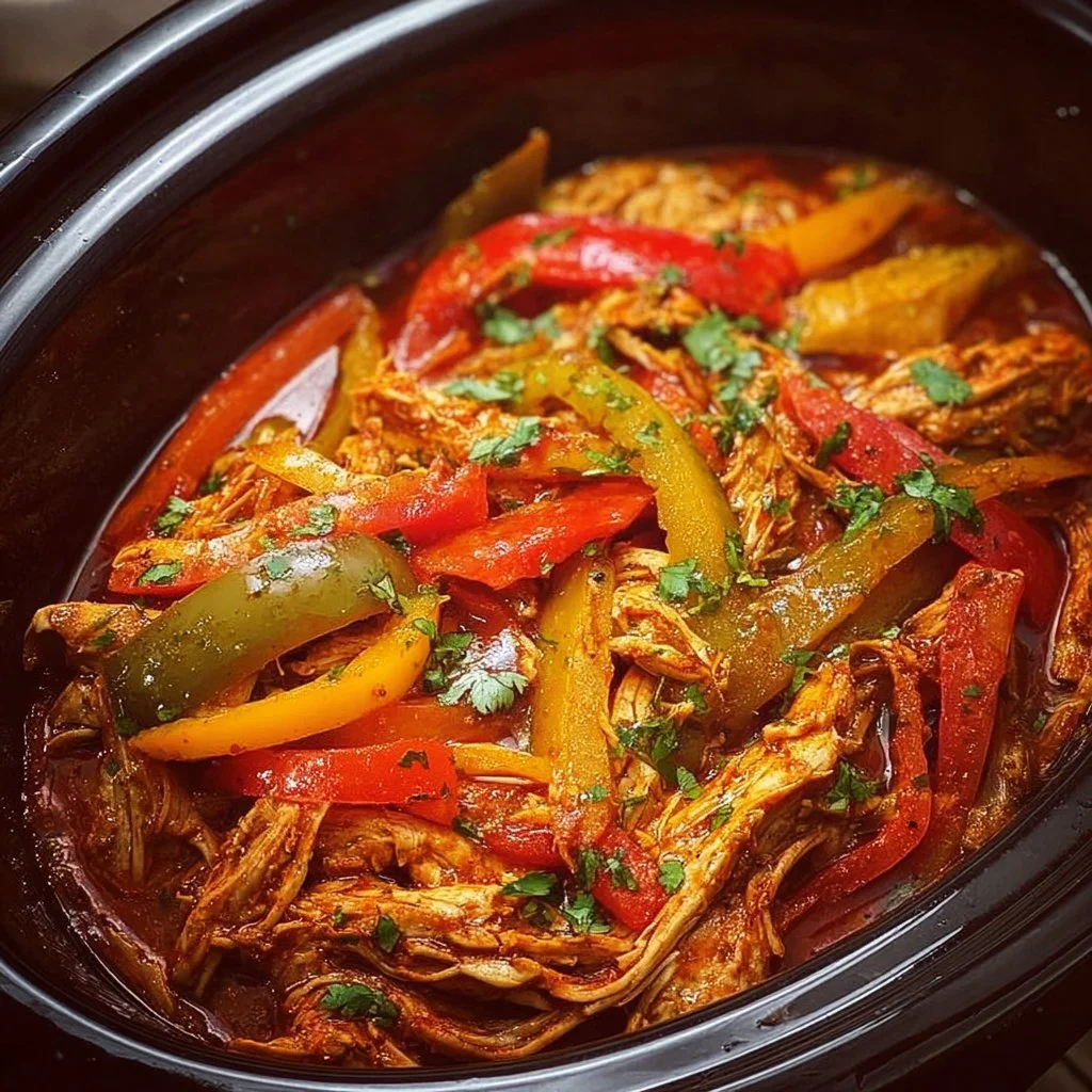 Easy Crockpot Chicken Fajitas 3 Delicious easy Crockpot Chicken Fajitas served in a bowl with toppings