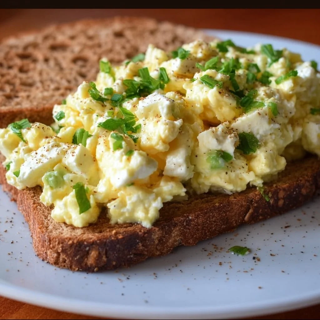 Mayo-free egg salad with cottage cheese served in a bowl