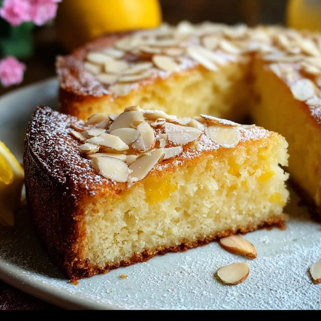 Flourless Lemon Almond Cake 3 Flourless Lemon Almond Cake garnished with lemon zest and almonds