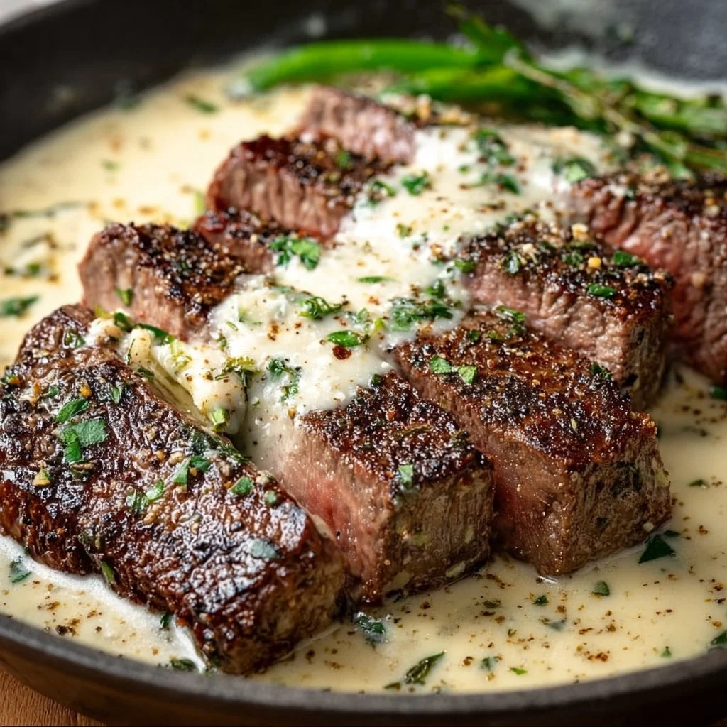 Garlic Butter Steak With Parmesan Cream Sauce