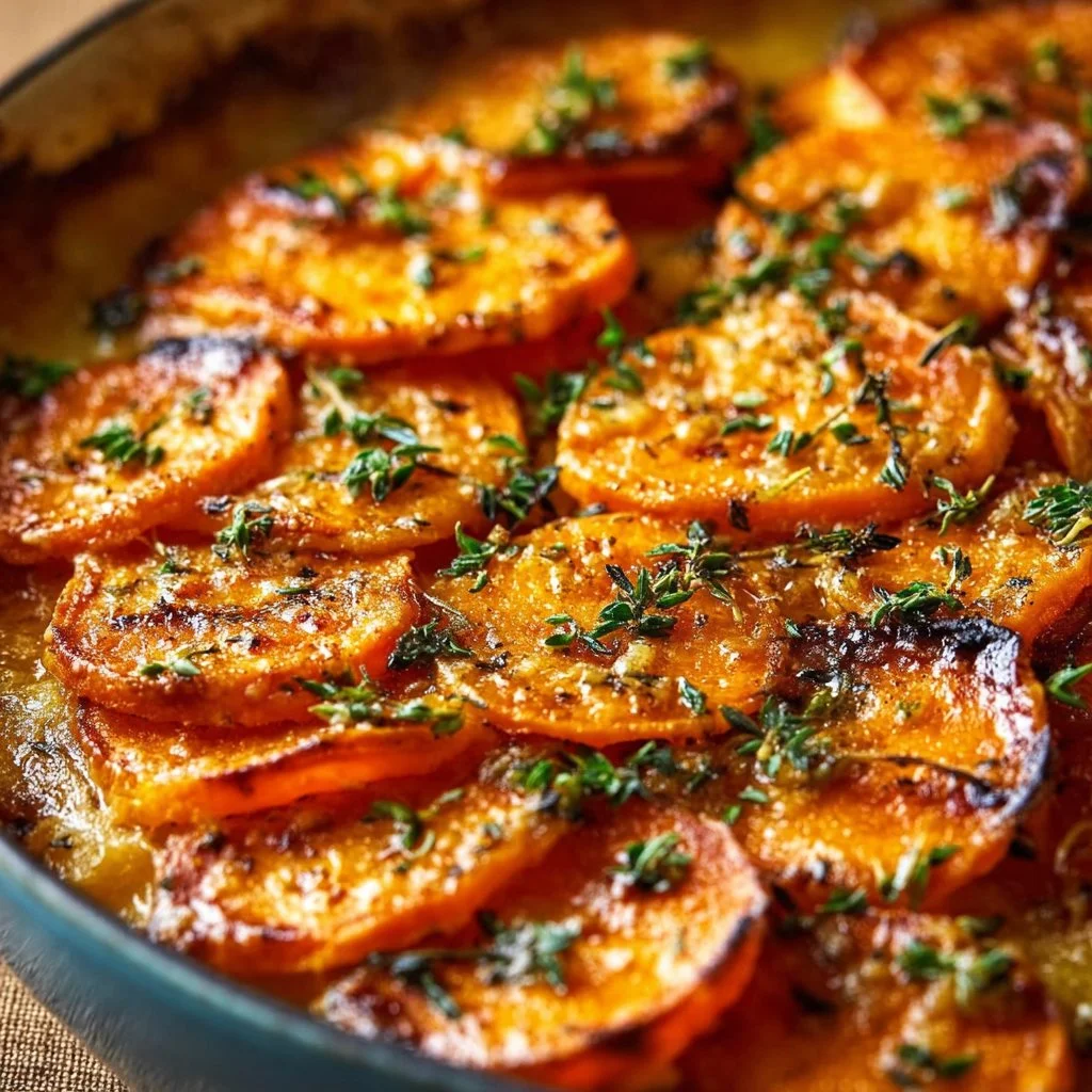 Garlic Scalloped Sweet Potatoes