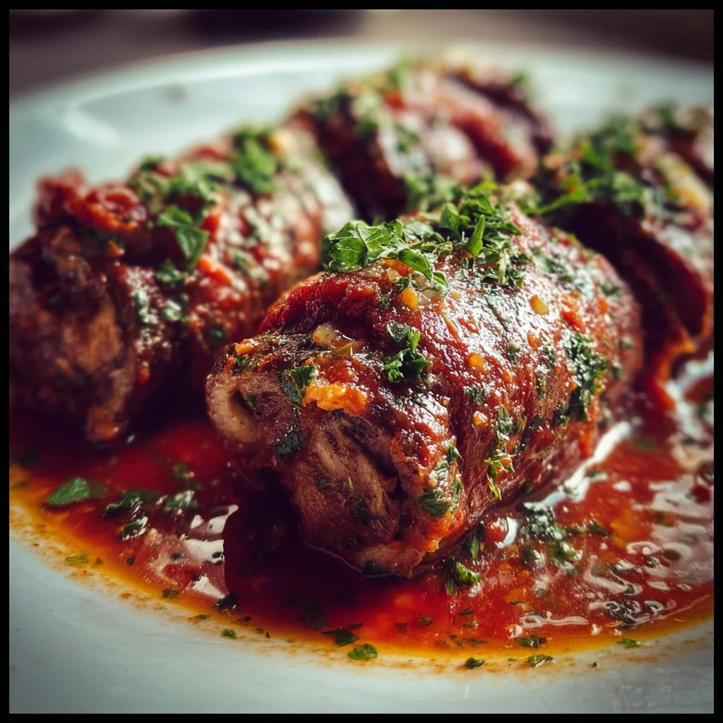 Giada's Braciole 3 Giada's braciole - a savory Italian rolled meat dish with herbs and cheese.