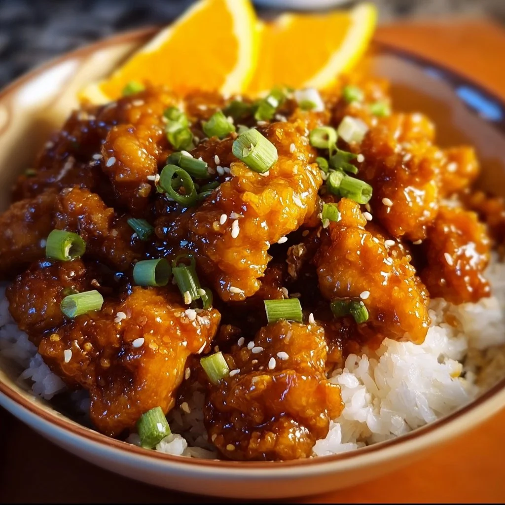 Delicious gluten-free orange chicken served with fresh vegetables
