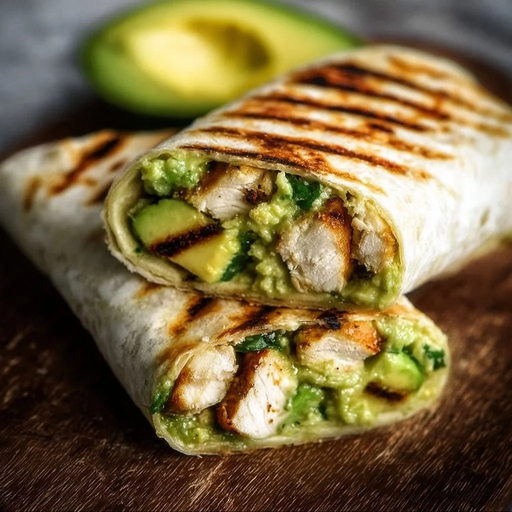 Grilled Avocado Chicken Wraps: A Fresh, Flavorful, and Healthy Meal 2 Grilled avocado chicken wraps with fresh ingredients and healthy toppings