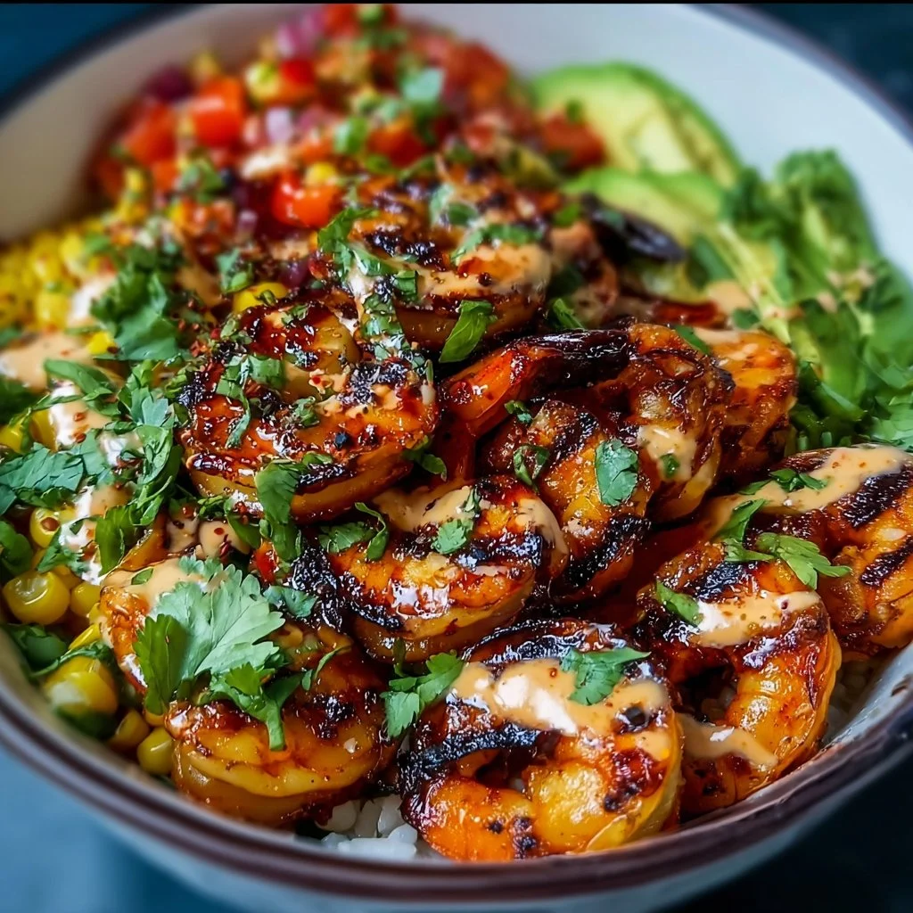 Grilled Shrimp Bowl 2 Delicious grilled shrimp bowl with fresh vegetables and flavorful seasoning