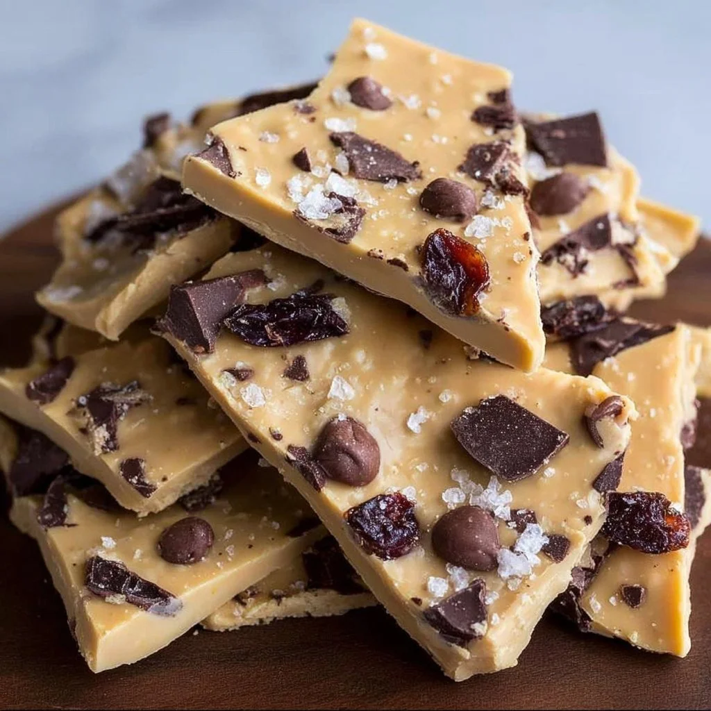 Healthy cookie dough bark made with nutritious ingredients and chocolate drizzle.