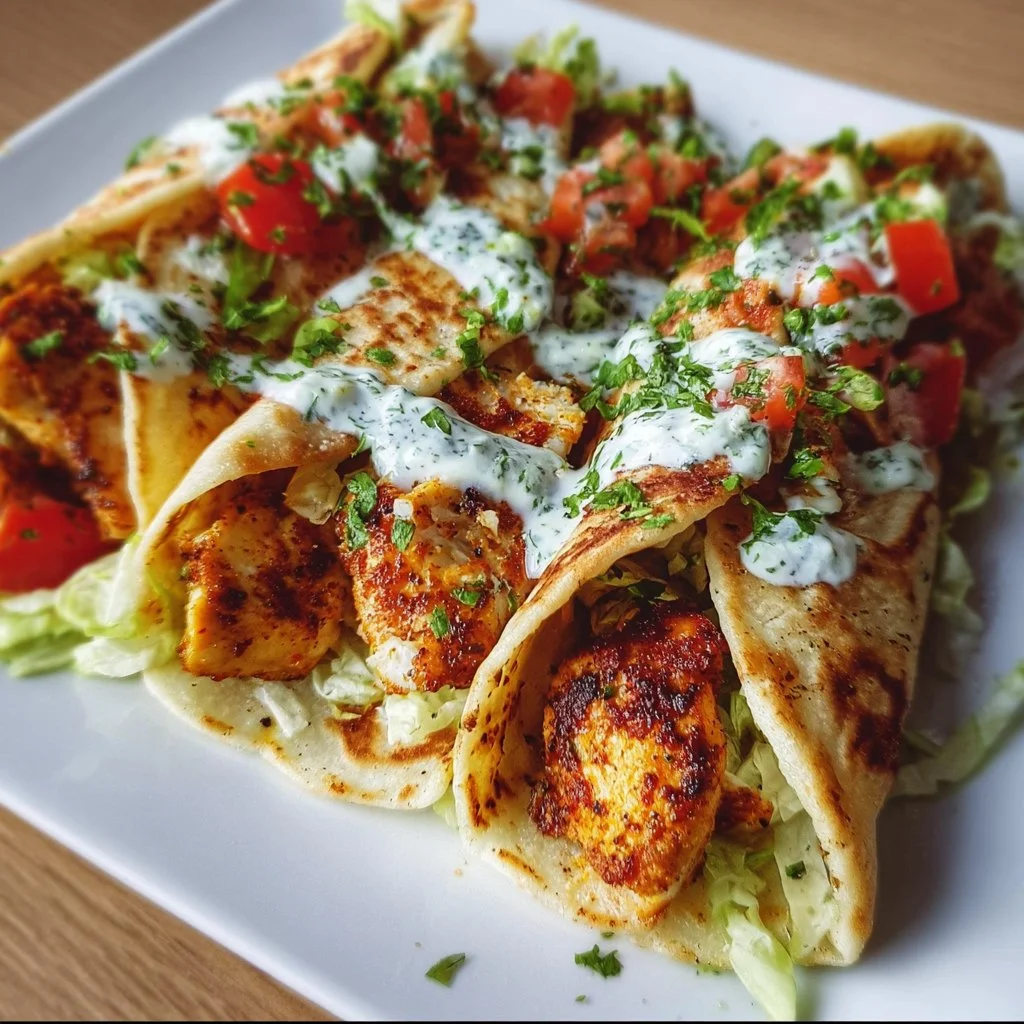 High-Protein Crispy Cottage Cheese Flatbread Chicken Wraps 2 Crispy cottage cheese flatbread chicken wraps on a plate