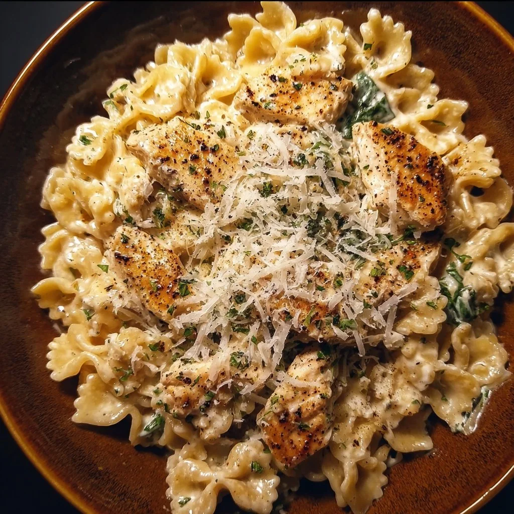 High Protein Garlic Parmesan Pasta Bowls 2 Delicious high protein garlic parmesan pasta bowls topped with herbs.