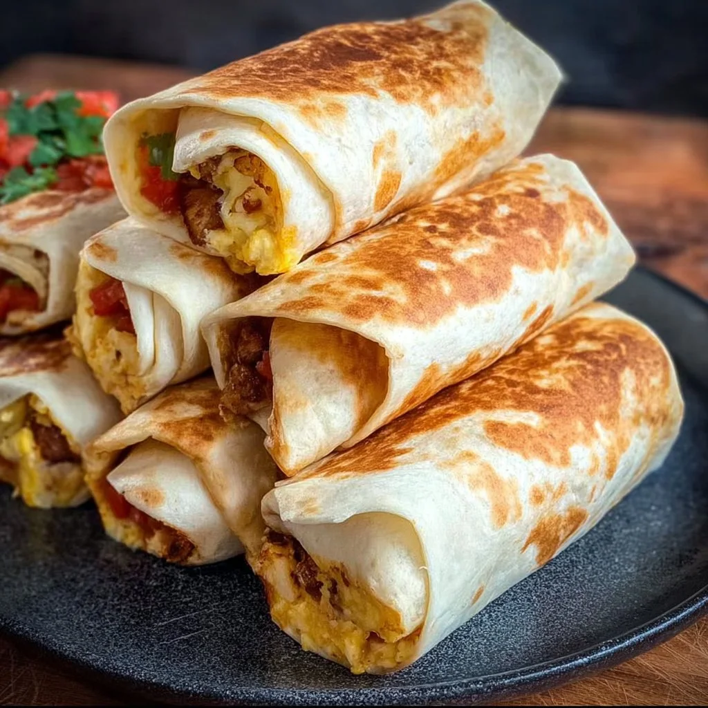 High Protein Loaded Breakfast Burritos 2 High protein breakfast burritos filled with eggs, beans, and cheese