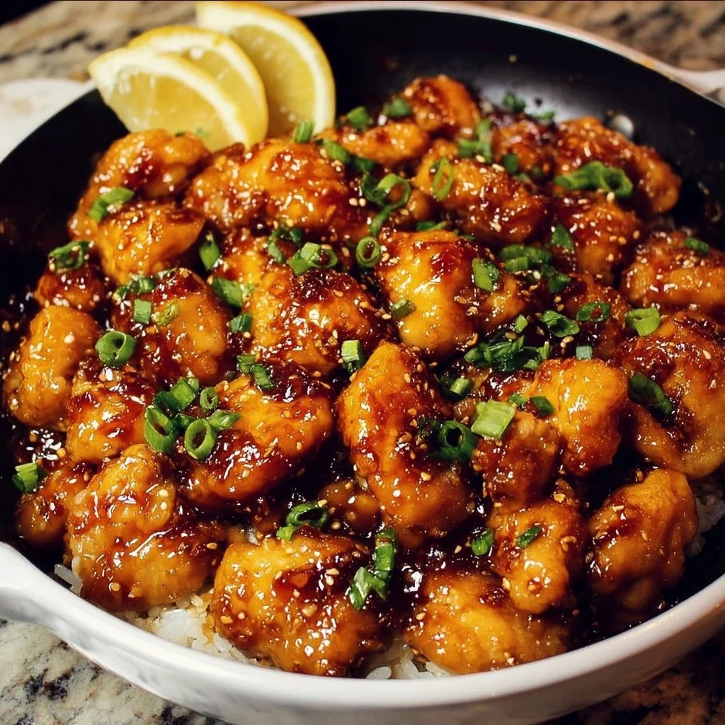 Honey Garlic Chicken Bites | Ultimate 25-Min Dinner Delight 3 Delicious Honey Garlic Chicken Bites served on a plate, perfect for a 25-minute dinner.