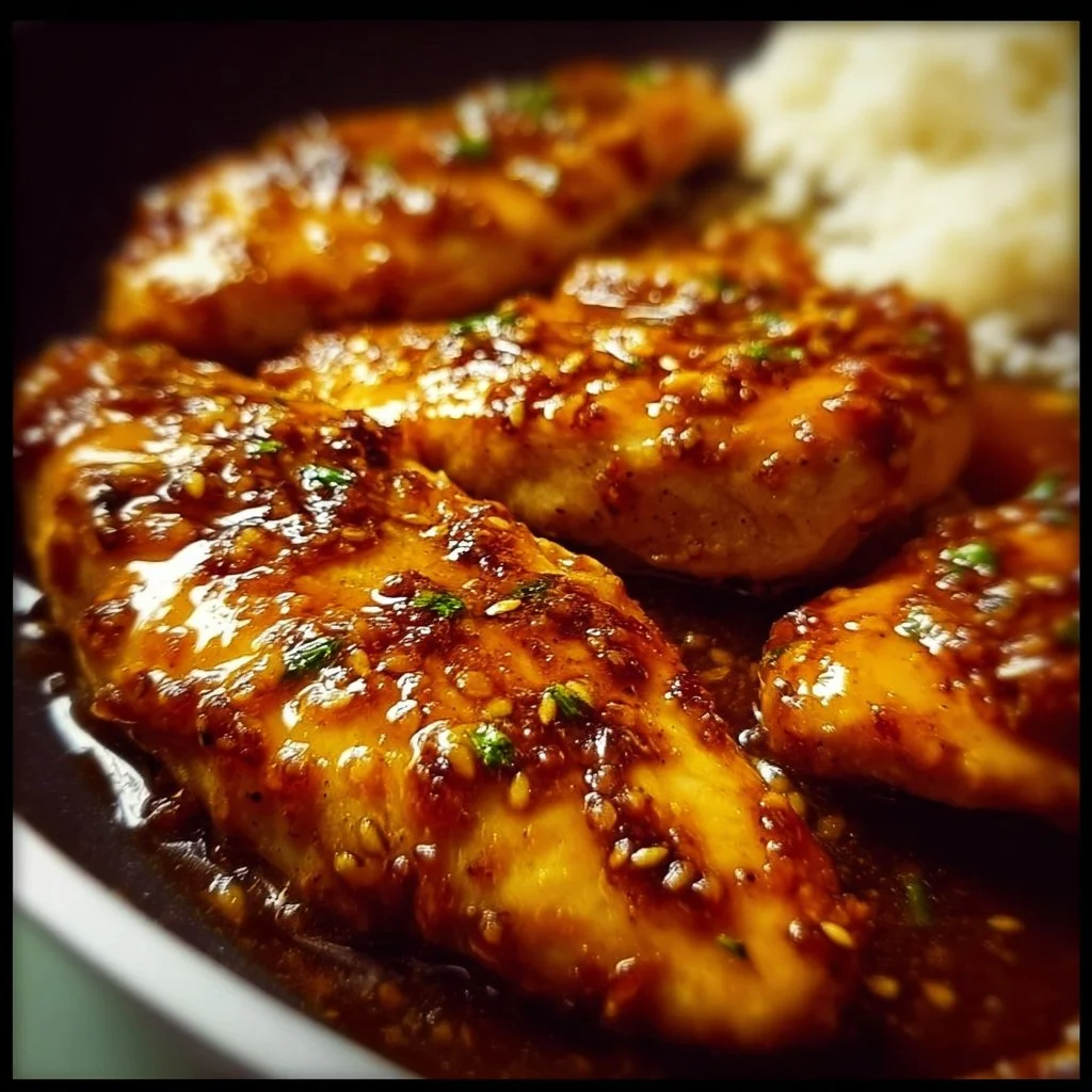 Delicious Honey Garlic Chicken Breasts served with vegetables