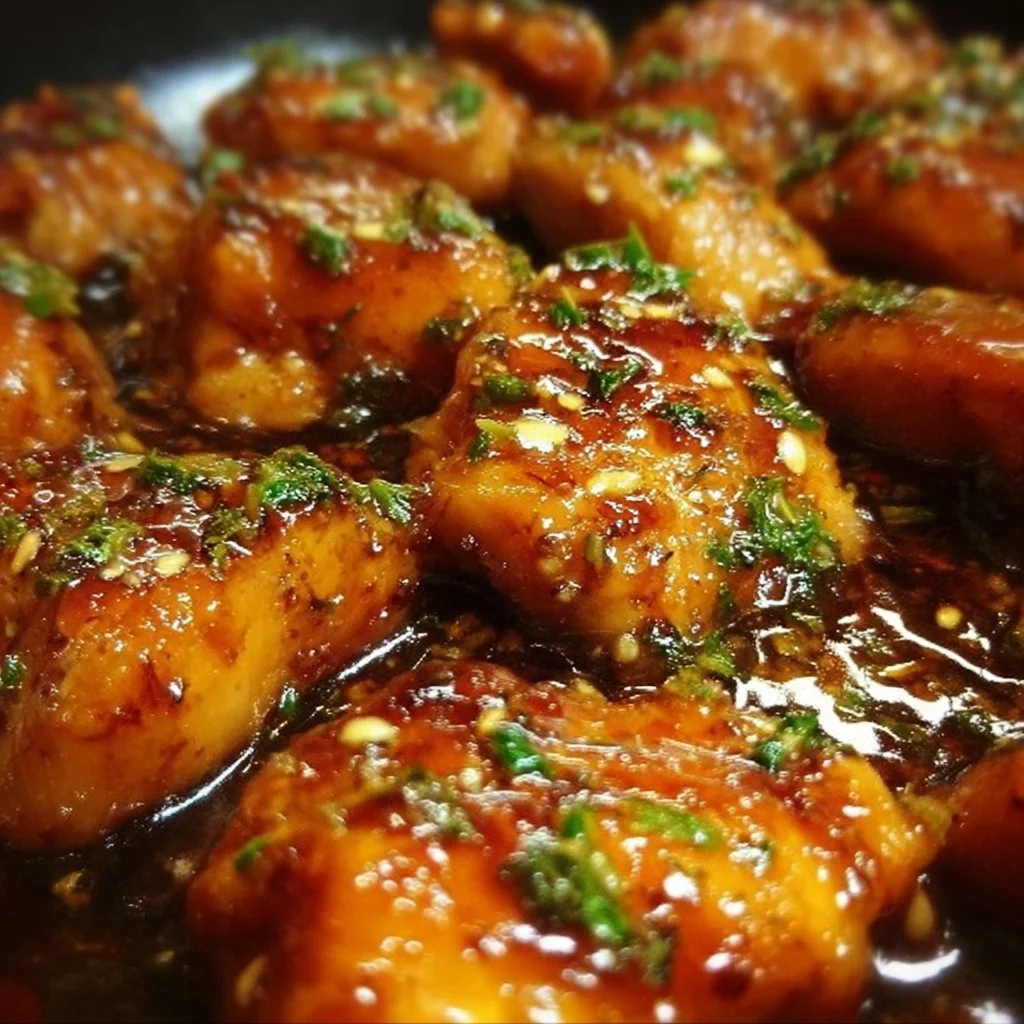 Delicious honey garlic chicken served with vegetables