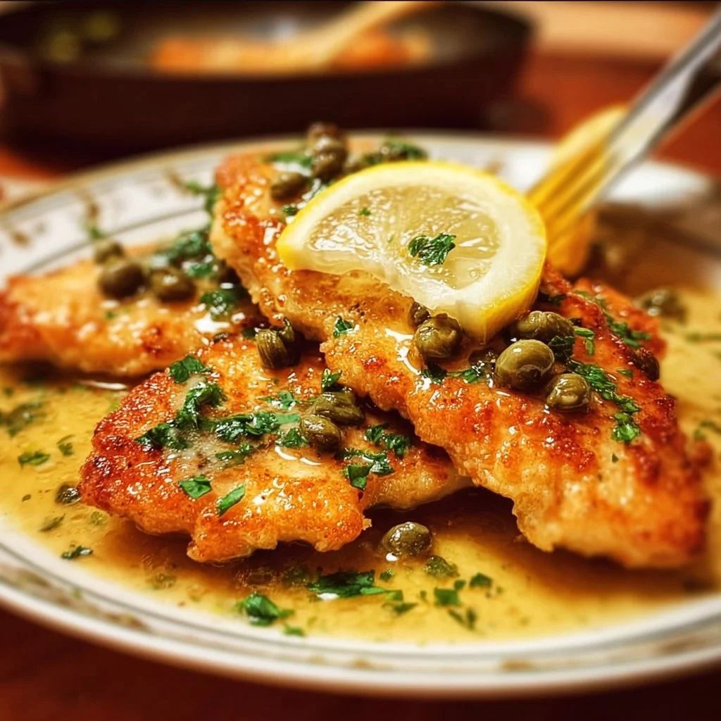 Irresistible Chicken Piccata 3 Plate of irresistible chicken piccata with lemon and capers