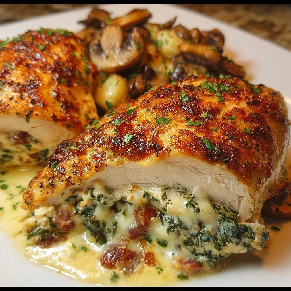Delicious Ruth's Chris stuffed chicken prepared using a copycat recipe