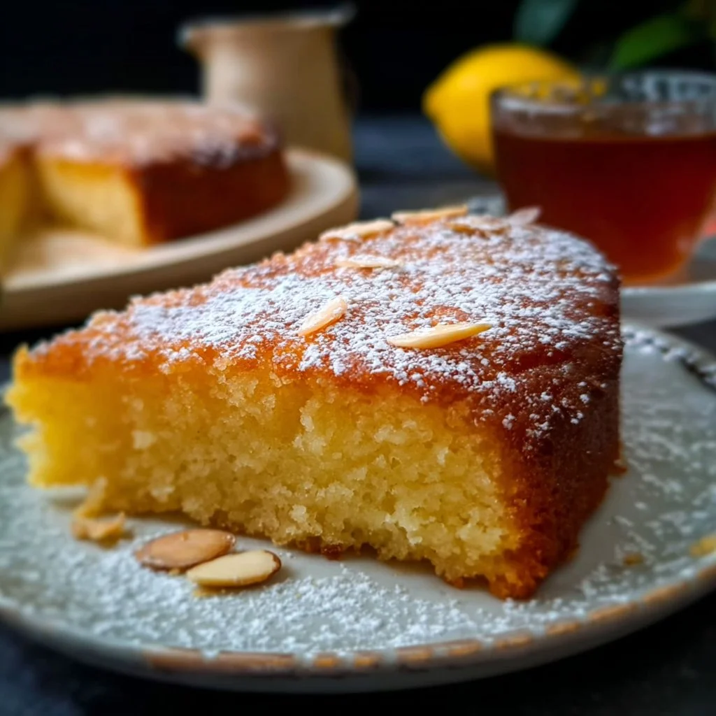 Delicious Lemon Almond Cake with a light lemon glaze and almond sprinkles