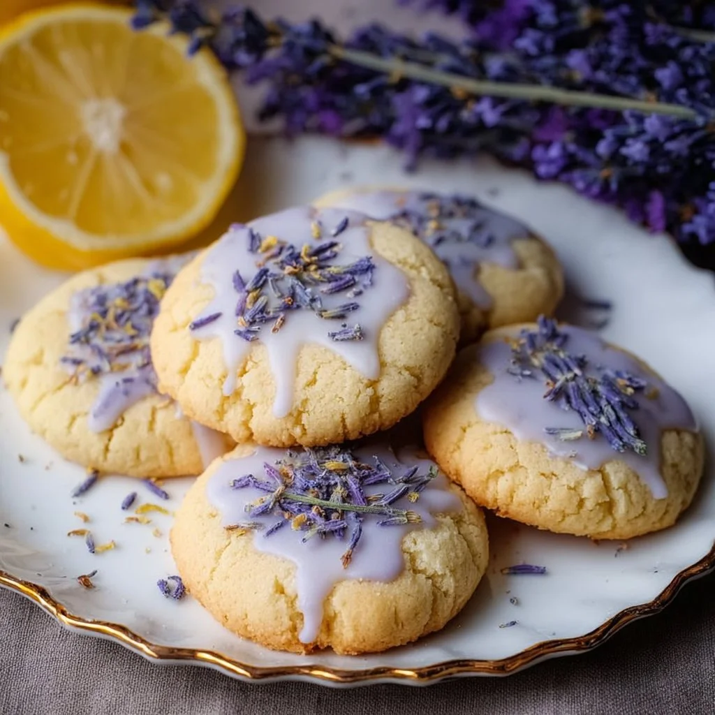 Delicious Lemon Lavender Cookies on a rustic wooden table