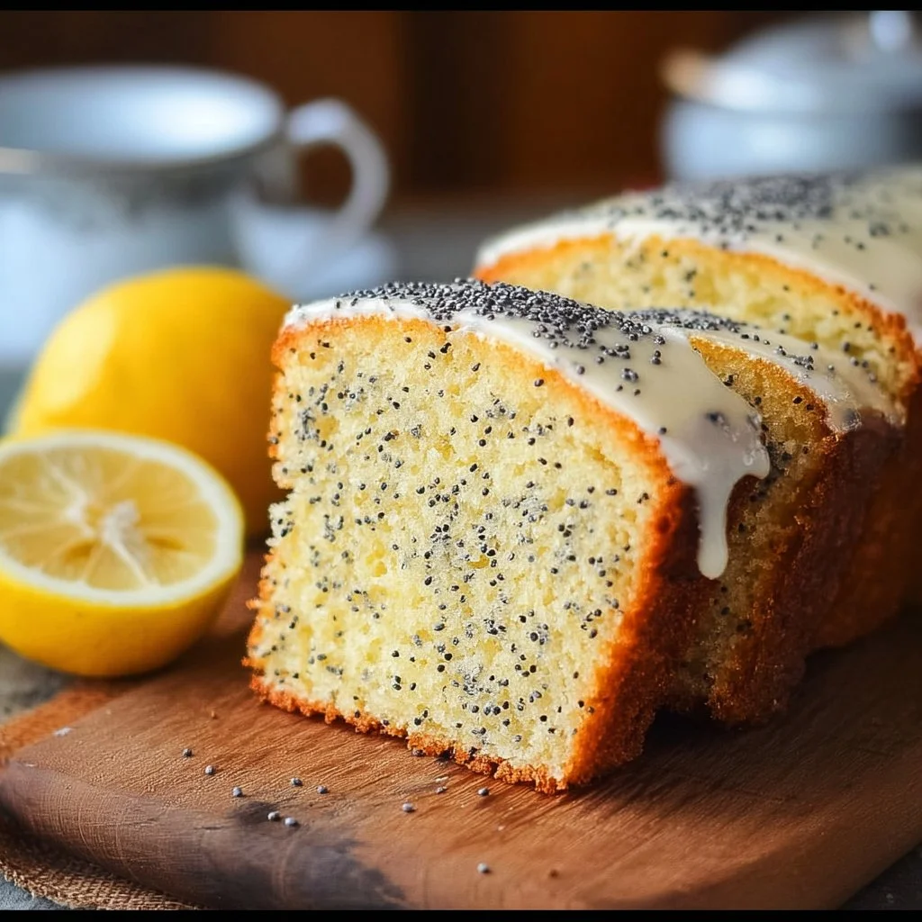 Delicious Lemon Poppy Seed Cake topped with fresh lemon zest and poppy seeds.