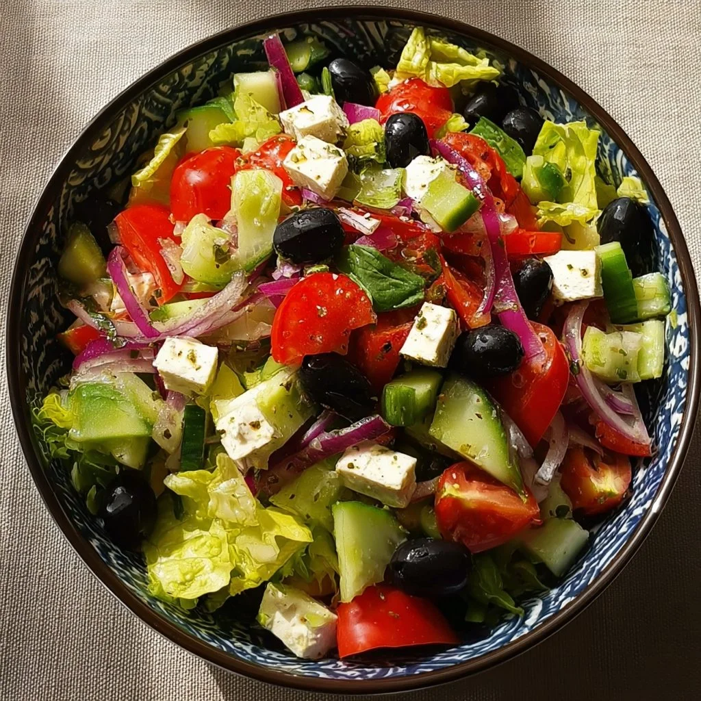 Delicious Mediterranean Greek salad with fresh vegetables and feta cheese