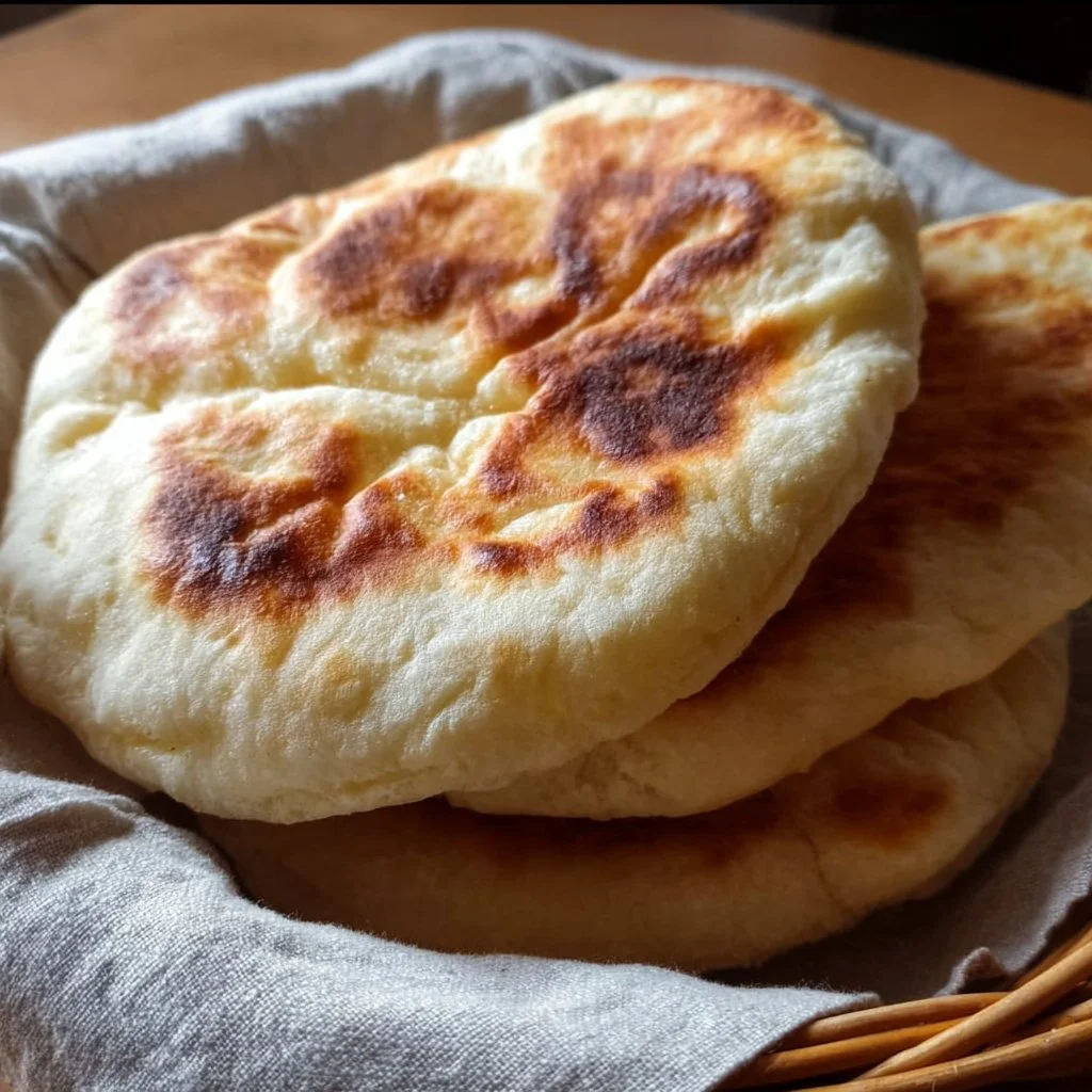 Soft and puffy no-knead gluten-free pita bread fresh from the oven