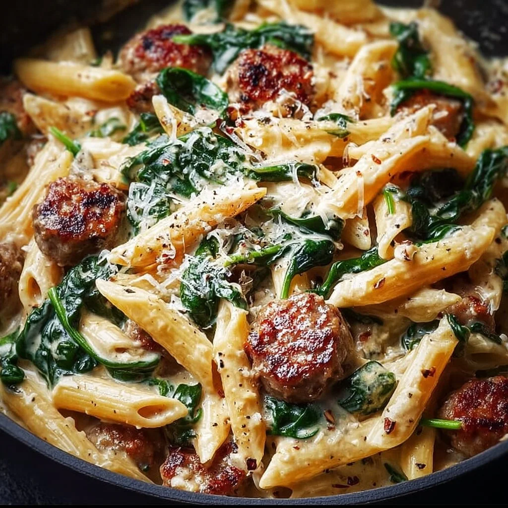 One-Pan Creamy Penne with Spinach and Italian Sausage