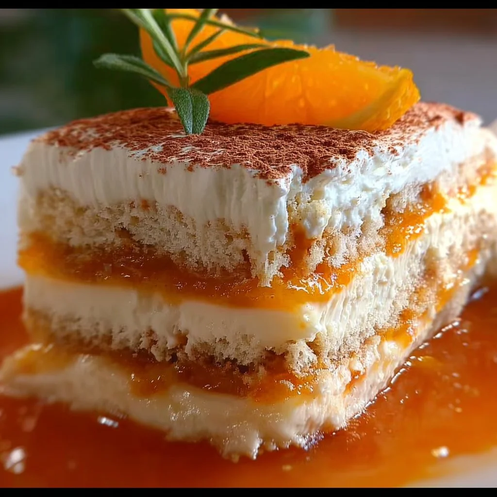 A delicious serving of Orange Tiramisu topped with orange zest.