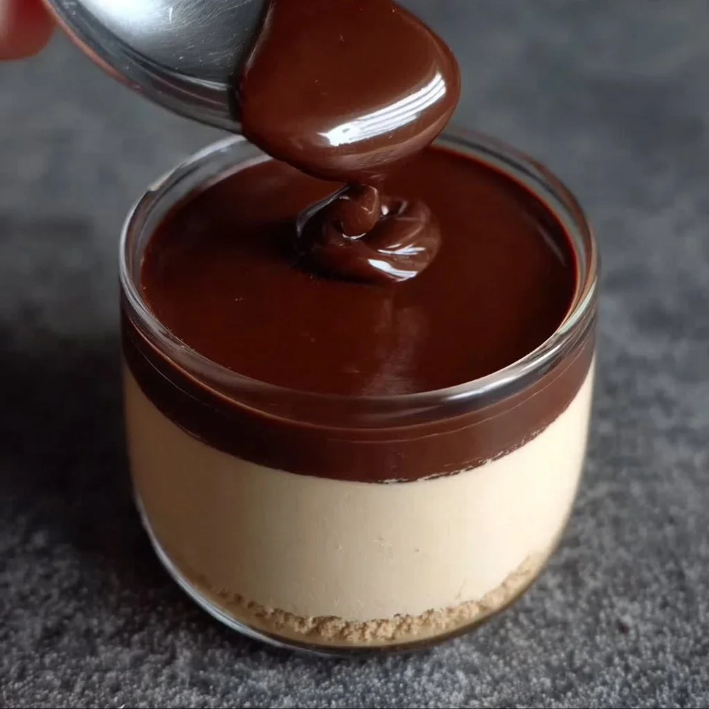 Delicious Peanut Butter Mousse topped with rich chocolate ganache dessert