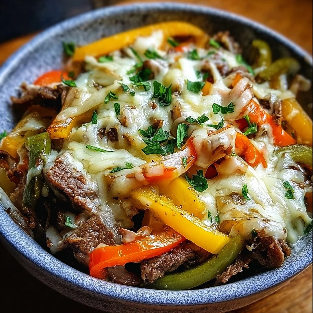 Philly Cheesesteak Bowls 2 Delicious Philly Cheesesteak Bowls filled with steak, cheese, and toppings.