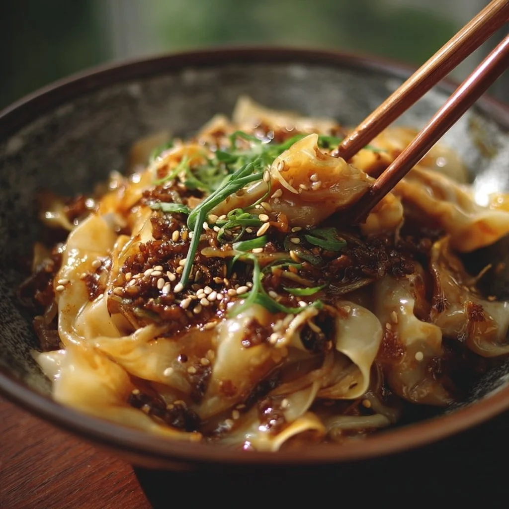 Delicious potsticker noodle bowls with fresh vegetables and savory broth