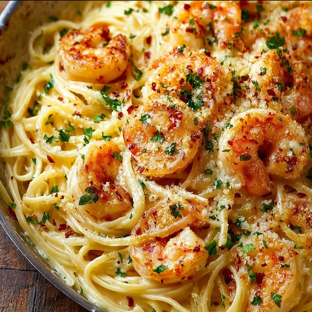 Shrimp Scampi Garlic Cream Pasta