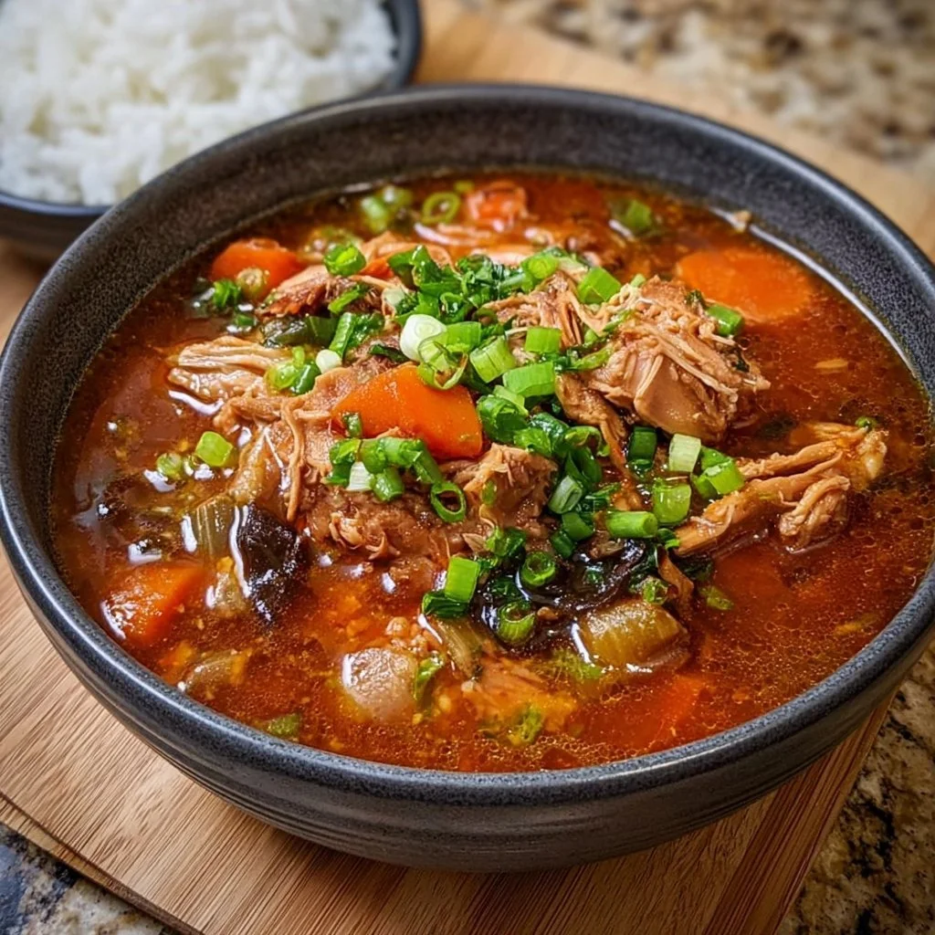 Slow cooker Korean chicken stew with vegetables and spices