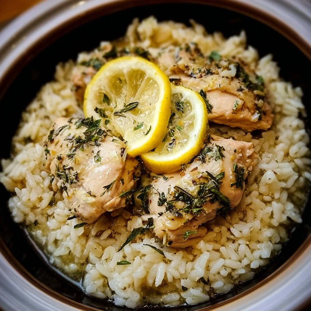 Slow Cooker Lemon Herb Chicken and Rice 3 Slow Cooker Lemon Herb Chicken served with rice and fresh herbs