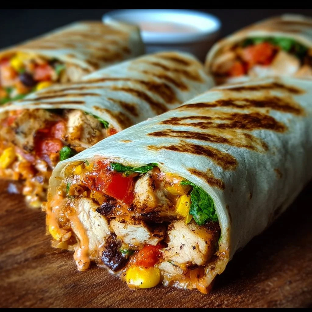 Southwest Chicken Wraps 2 Southwest chicken wraps filled with grilled chicken and fresh vegetables