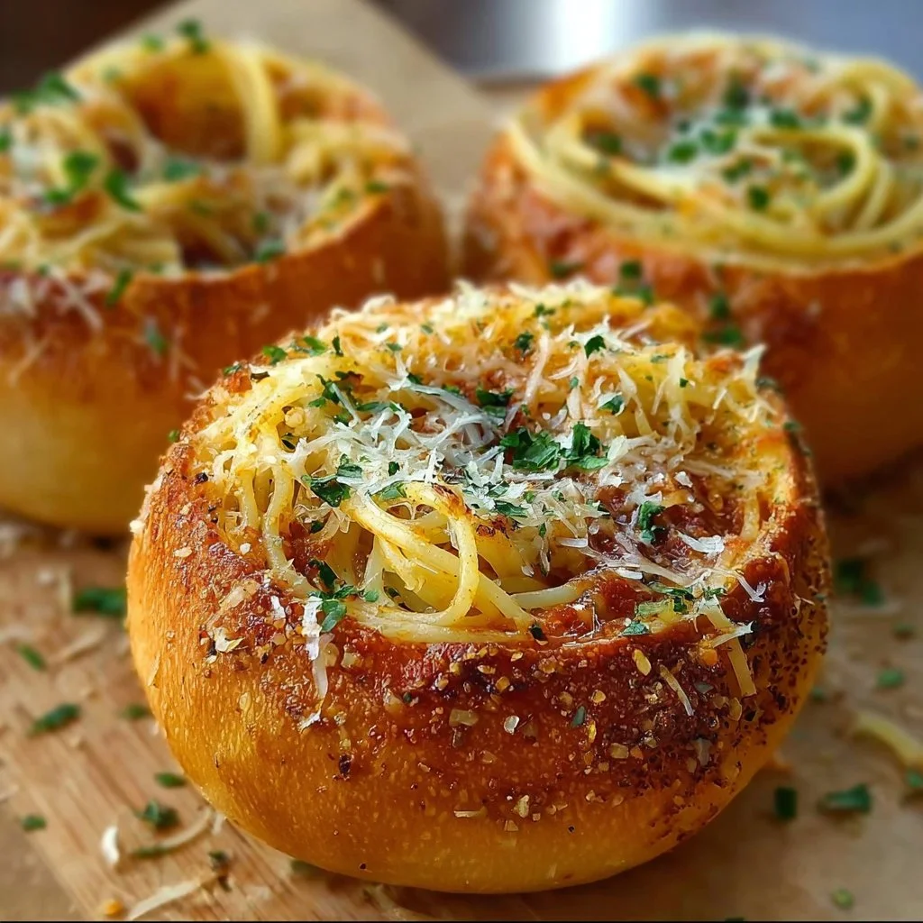 Spaghetti Garlic Bread Bowls
