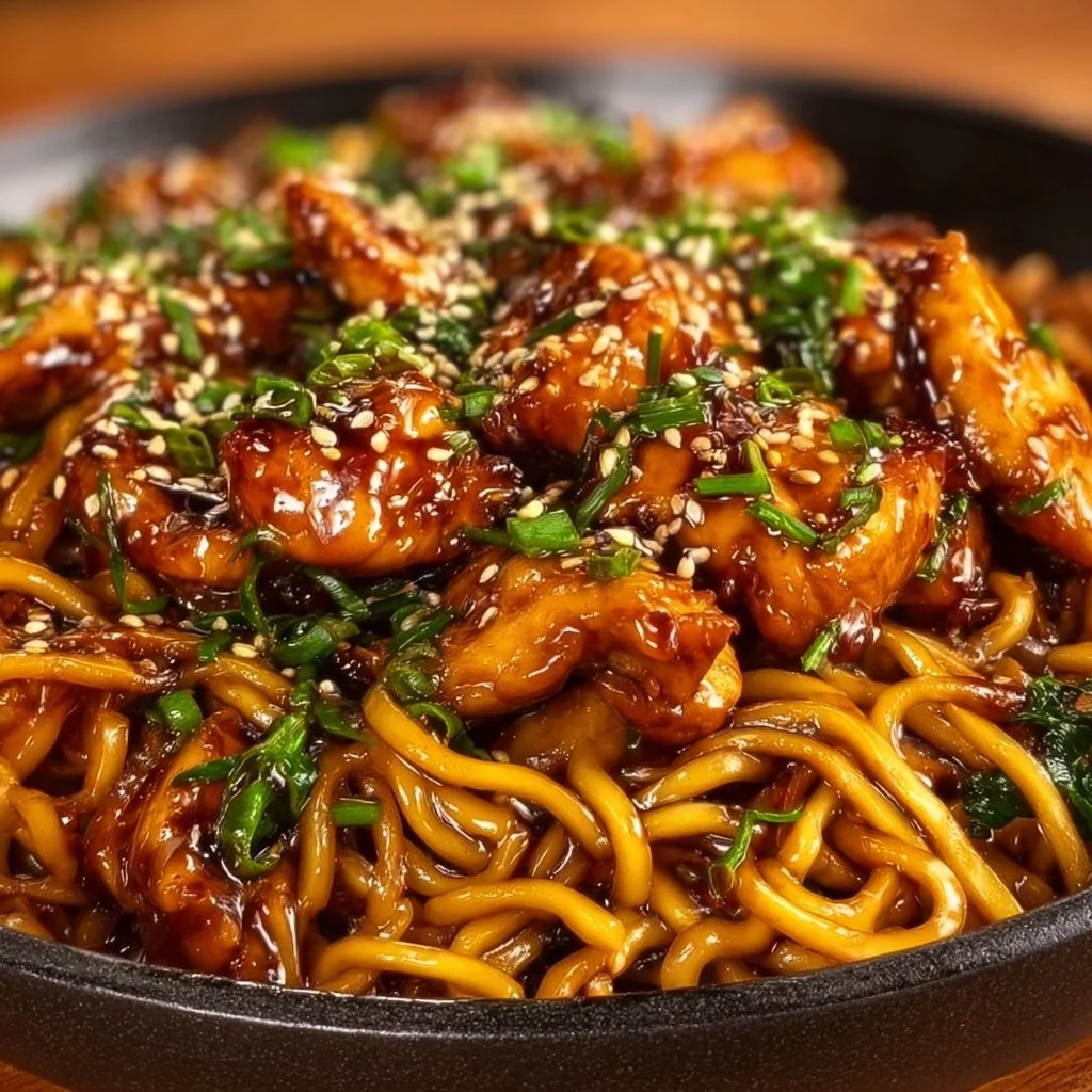 Sticky Garlic Chicken with Noodles