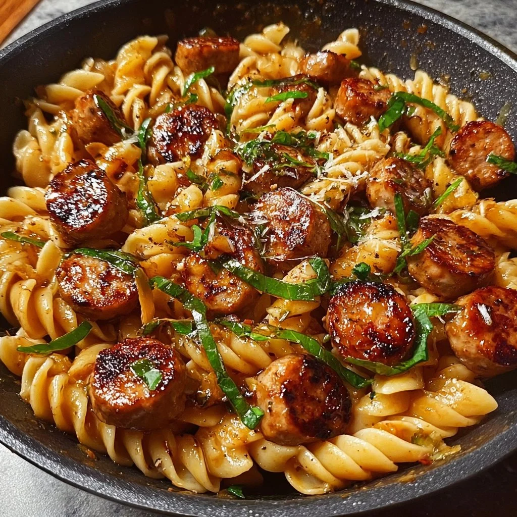 Sticky Honey Garlic Sausage Pasta Skillet