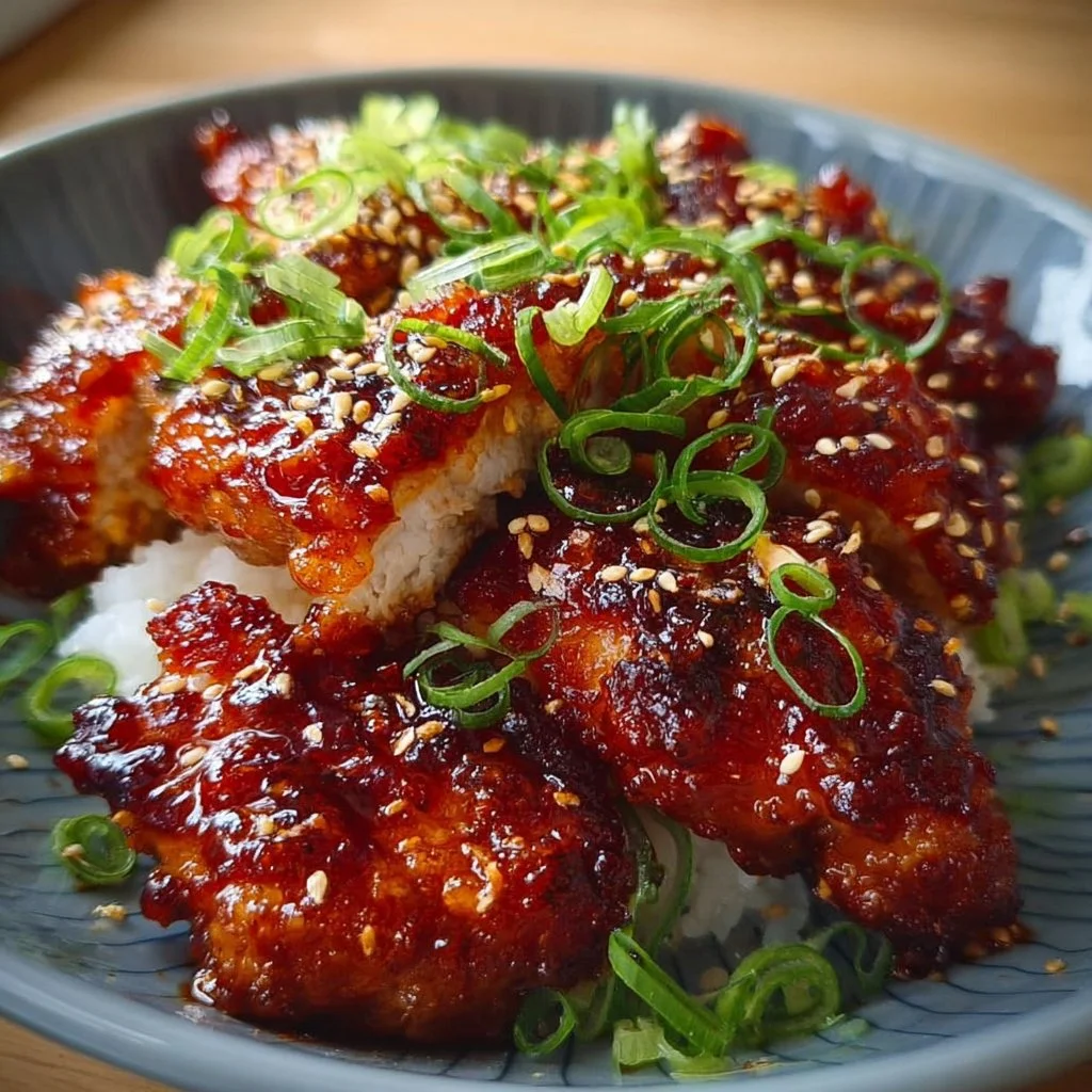 Sticky Honey Gochujang Chicken dish showcasing vibrant colors and textures.