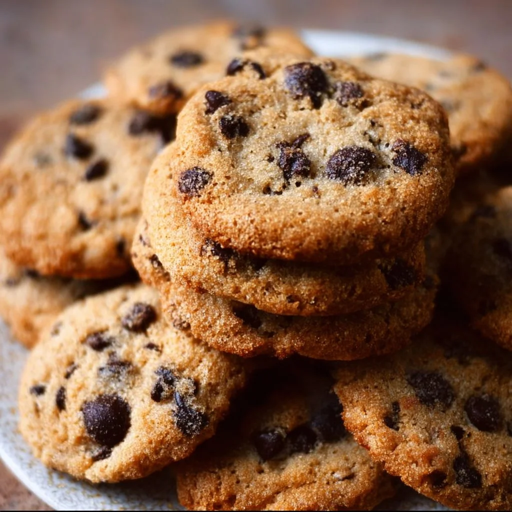 Healthy chocolate chip cookies, gluten-free and vegan, on a baking tray.